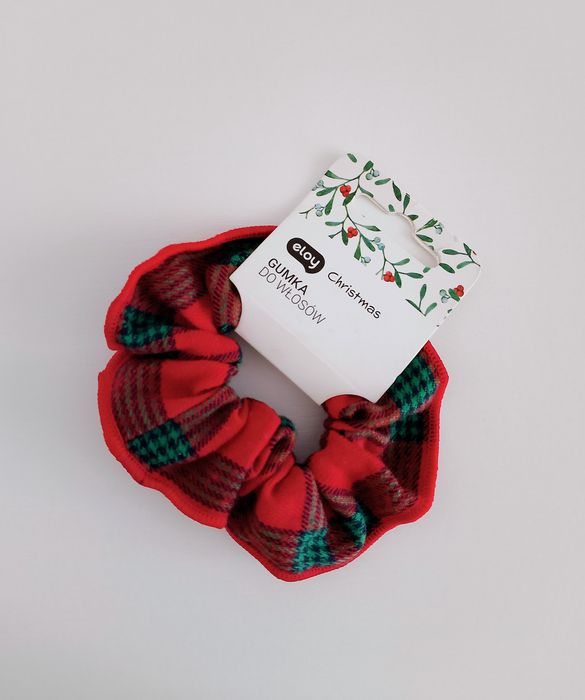 gumka do włosów scrunchie w kratę czerwono zielona
