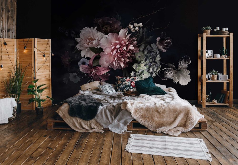 Fototapeta Czerń Kwiaty Kontrast Elegancja 3D Twój Rozmiar + KLEJ