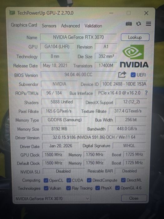 Grafica Geforce RTX 3070 2 ventoinhas