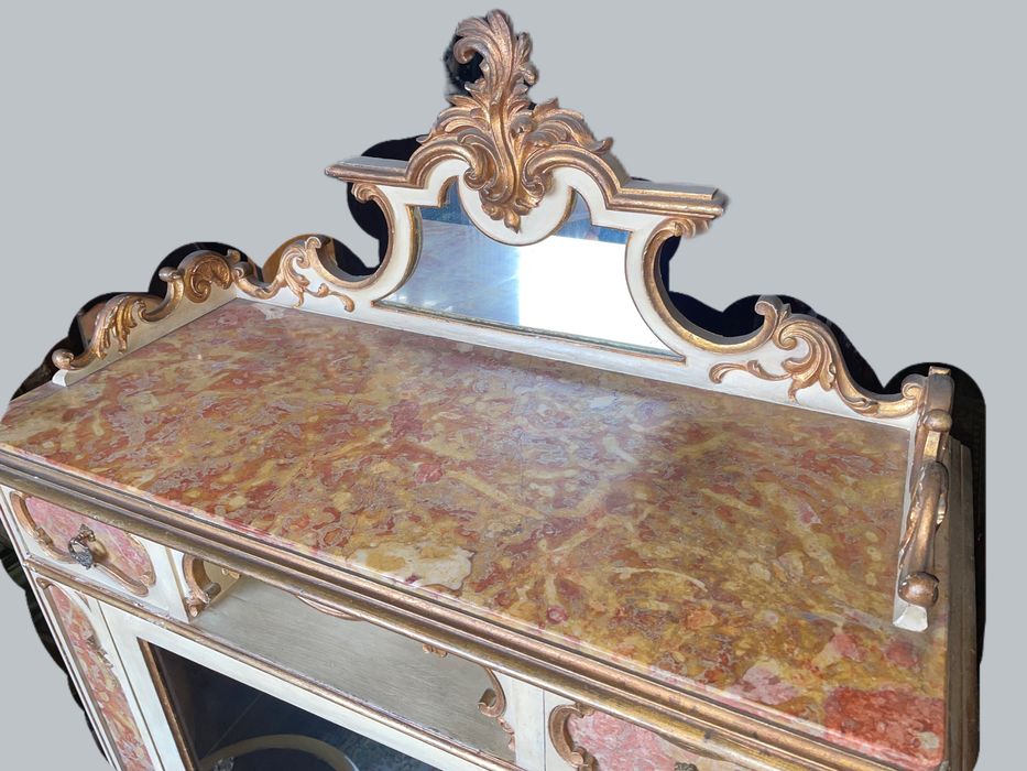 Movel Vitrine oratório Curio Dourado Pedra Incrustada Italiana