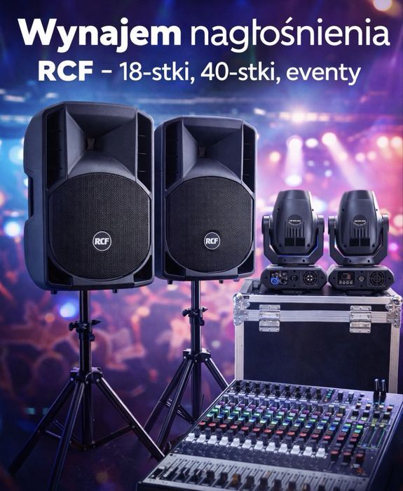Profesjonalne nagłośnienie RCF Mixer  Mikrofony Statywy dym…,Wynajem