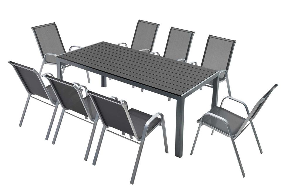 ZESTAW Ogrodowy Stół 8 Krzeseł Kompozyt Polywood DESKA DREWNO 200cm