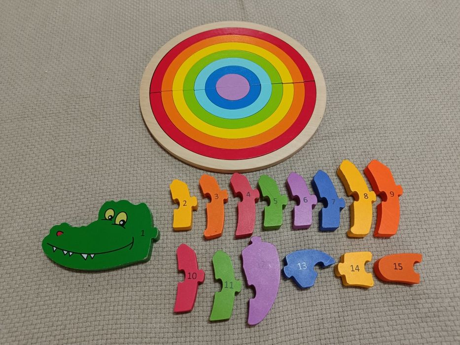 Puzzle Crocodilo em Madeira - Brinquedo Montessori (15 peças)