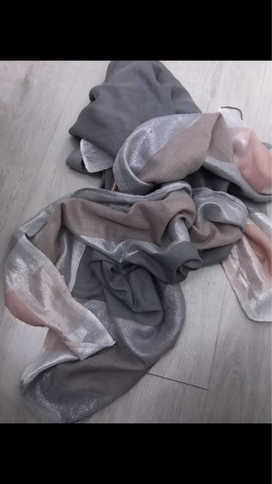 szalik damski szary siwy pudrowy roz nowy