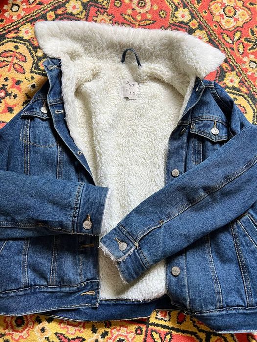 Джинсова куртка на овчині 46