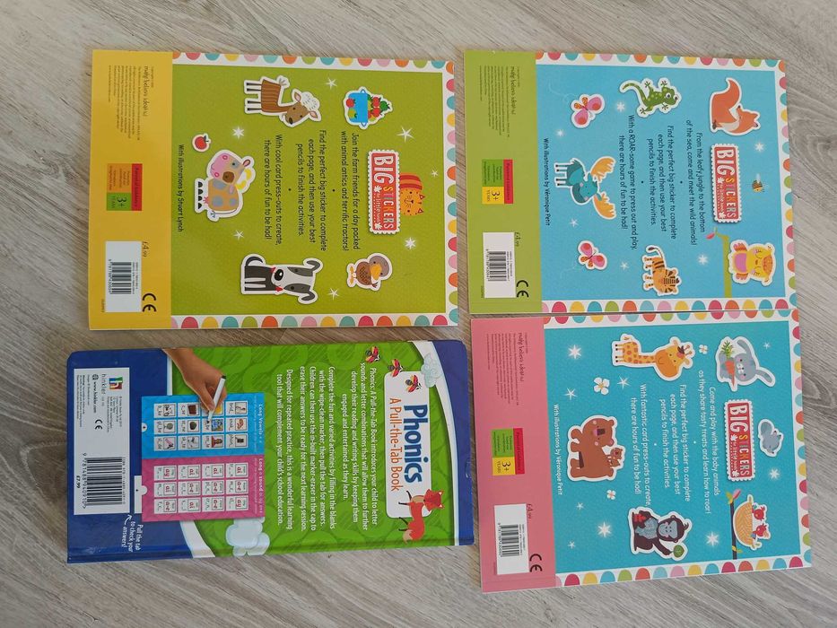 Zestaw 4 książek po angielsku dla dzieci 3–5 lat –Big Stickers+Phonics