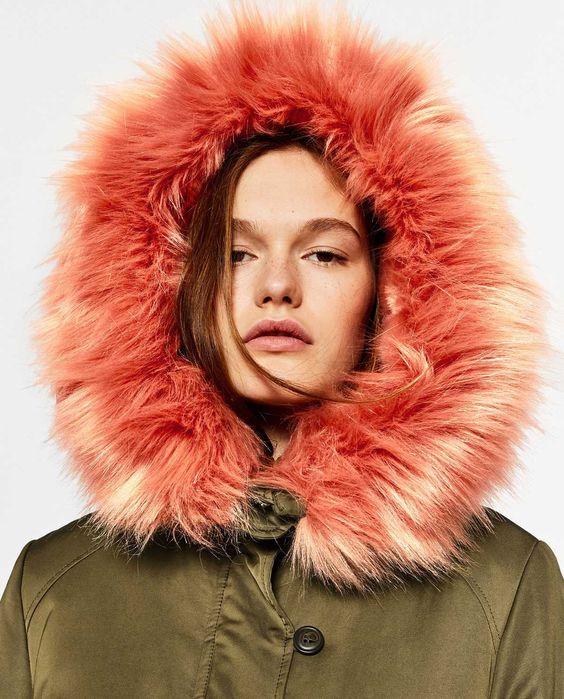 ZARA Luksusowa KURTKA parka kołnierz futerkowy khaki S