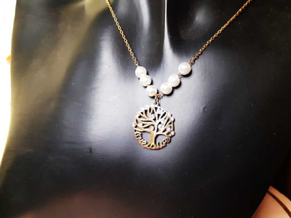 Celebrytka Łańcuszek Złoty Perełki Drzewo Drzewko Stal Chirurgiczna