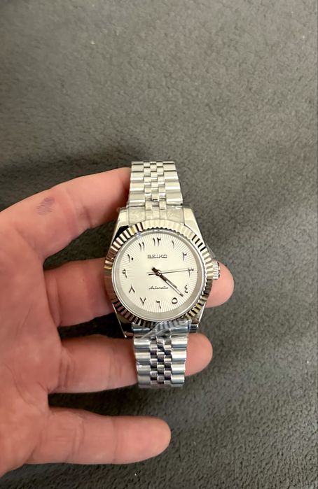 Zegarek automatyczny Seiko mod datejust arabic biały tejstura nh35
