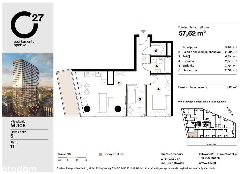 3-pokojowe mieszkanie 57m2 + balkon