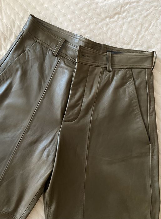 Zara шкіряні 100% широкі штани хакі М