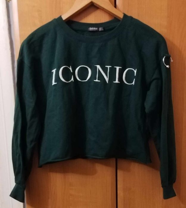 Krótka zielona bluza, iconic, crop top, bershka