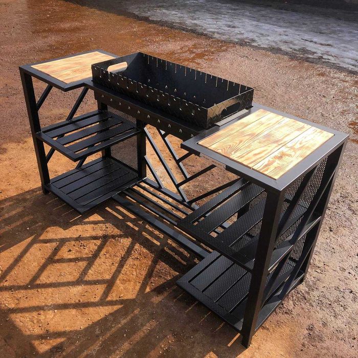 Мангал Лофт стаціонарний Металеві полички для дров та посуду