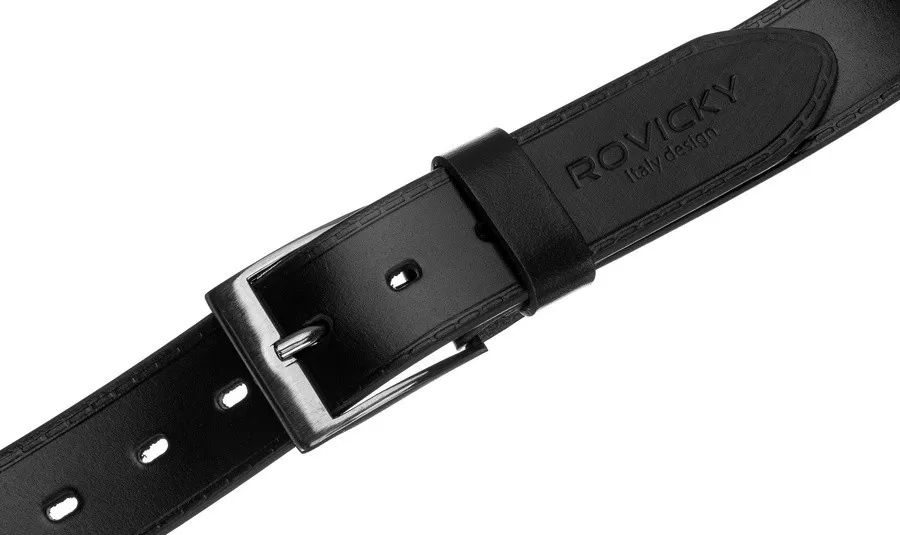 szeroki, stebnowany pasek męski ze skóry naturalnej licowej - rovicky