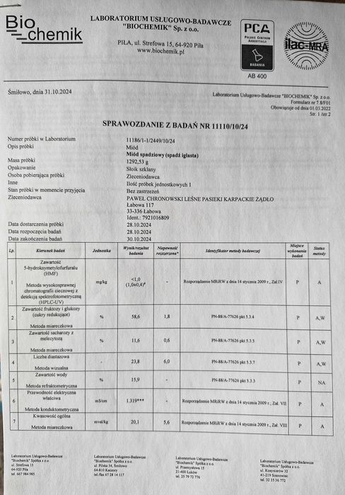 Miód spadziowy z własnej pasieki