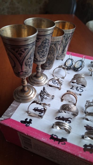 Серебро рюмки кольца  серьги