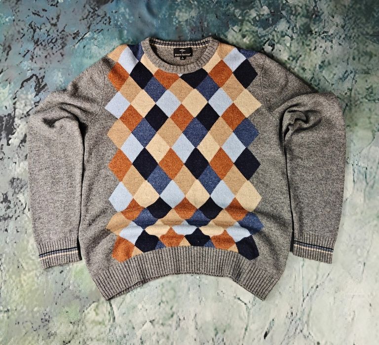 Elegancki Sweterek w szachownicę Fynch- Hatton r.L , 100% Lambswool