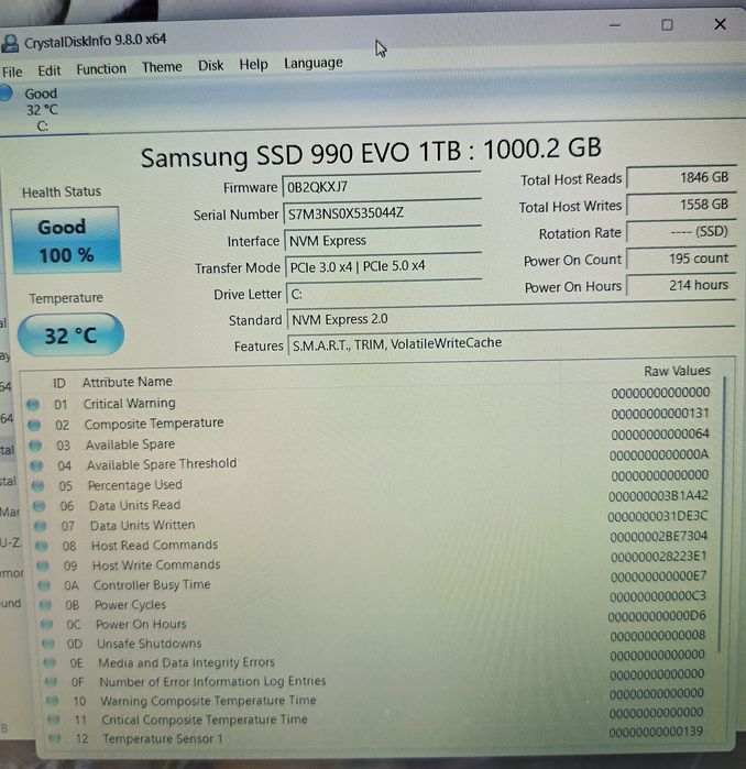 Новий 1TB 990 EVO SAMSUNG  SSD NVMe 1000 GB 100% Heal M.2 2280 ( PCIe 4.0 x4 / 5.0 x2 )