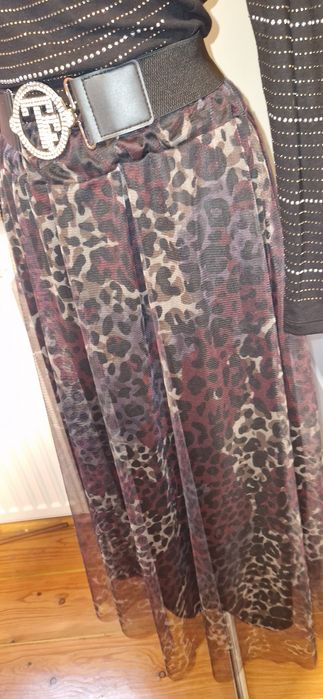 Spódnica maxi tiulowa czarno bordowa panterka