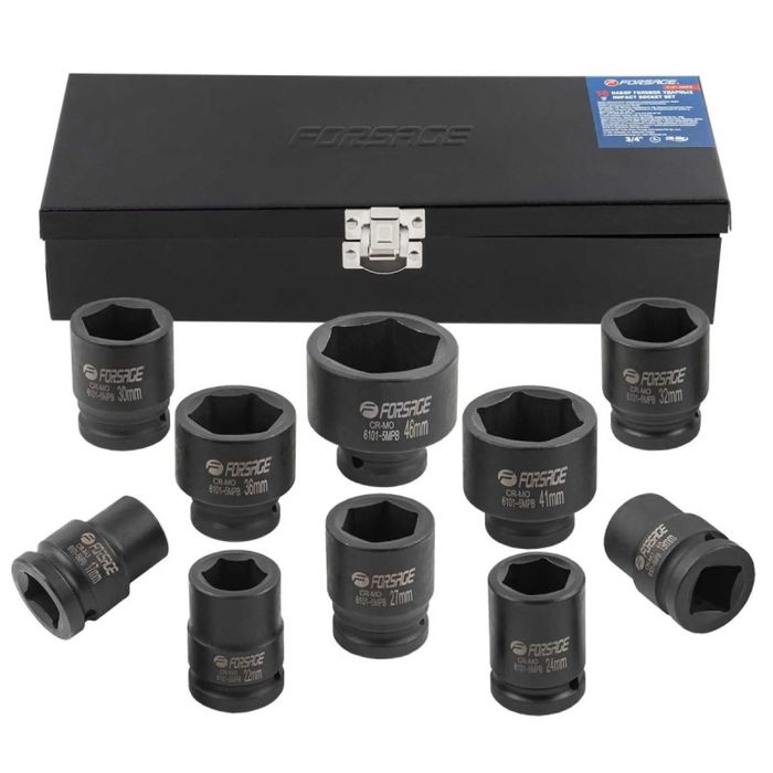 Набір головок ударних 3/4 6 граней 10 пр. 17-46 мм в кейсі  Forsage