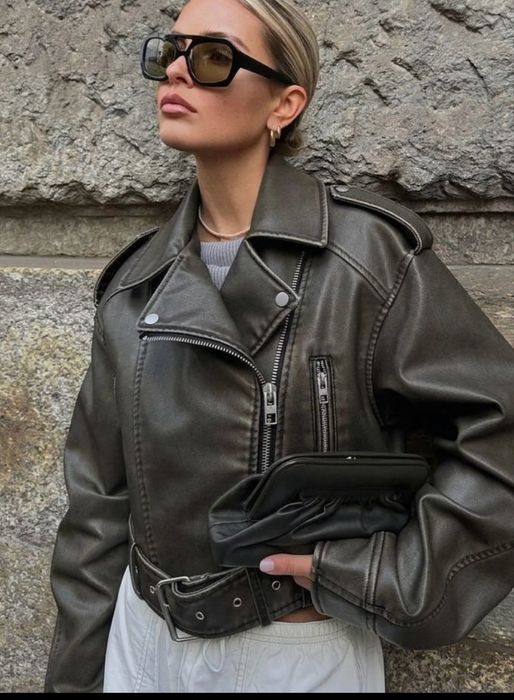 Косуха, кожаная куртка хакки zara
