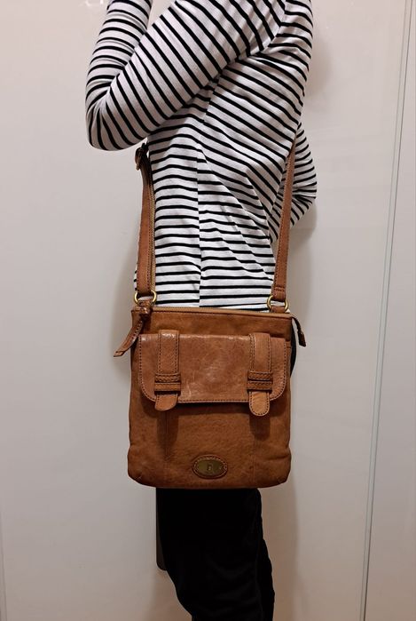 Torebka listonoszka, na ramię, Fossil, damska, skórzana, brązowa