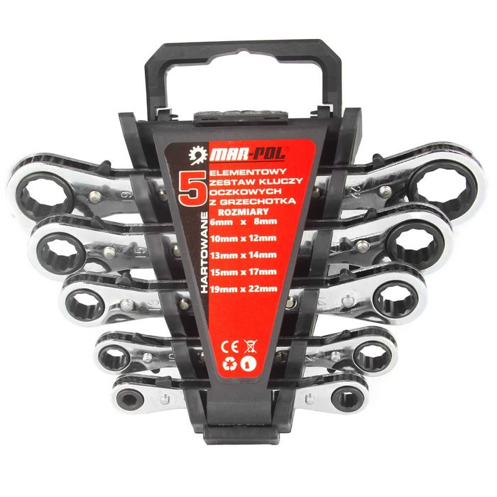 KLUCZE OCZKOWE Z GRZECHOTKĄ 6-22mm 5szt komplet wieszak