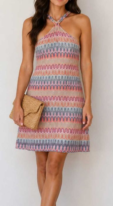 Vestido curto frente única H&M (Estilo Missoni) Padrão ziguezague tamanho S