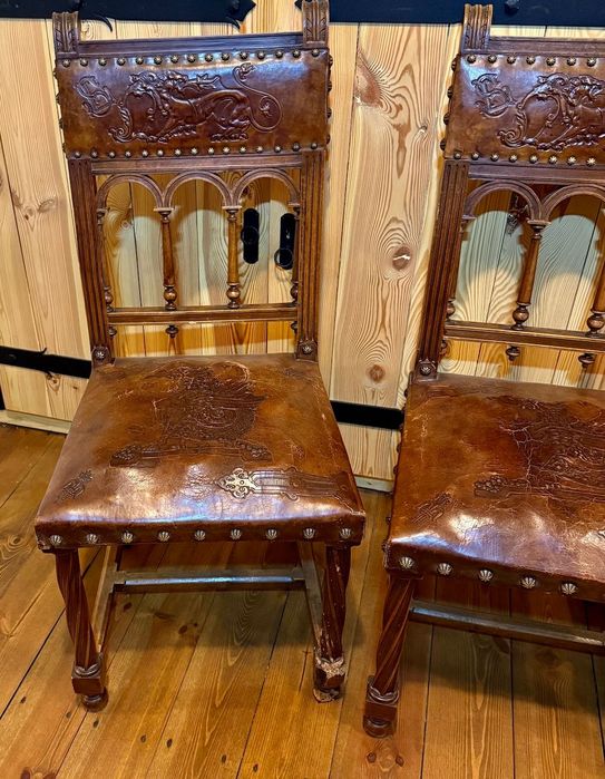 Krzesło ze skórzanym siedziskiem - komplet 6 szt.