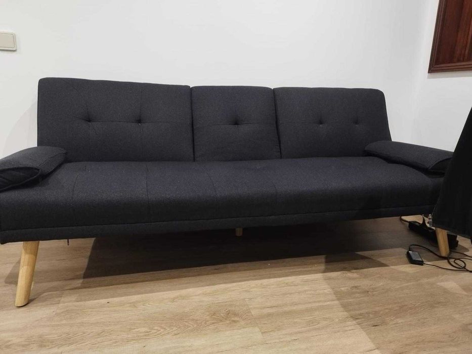 Sofá com 3 Lugares com Encosto Ajustável Apoio para os Braços Desmontável e 2 Suportes para Copos 181x77x78 cor Preto