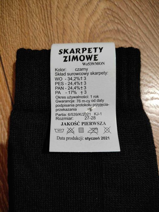 Skarpety Zimowe wojskowe rozmiar 27 - 28