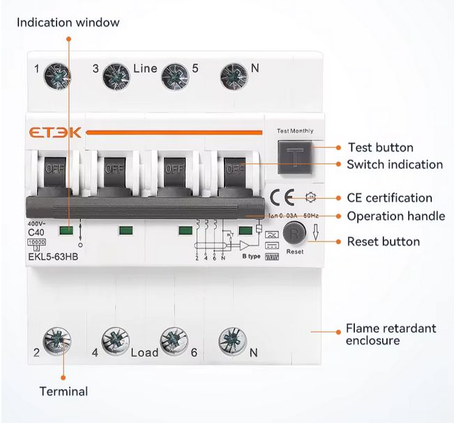 RCBO Diferencial e Disjuntor 2 em 1 - TRIFASICO - 40a - 30 ma