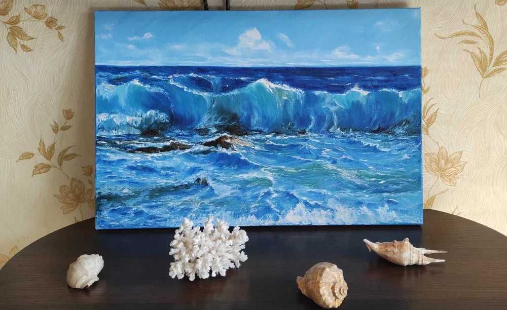 Картина олійними фарбами картина маслом холст Вода Океан Хвилі Живопис