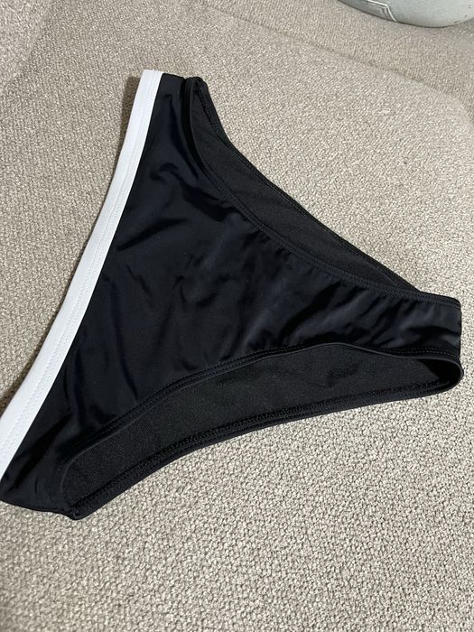 Dół bikini strój kąpielowy majtki M 38 czarne białe pasek lamówka