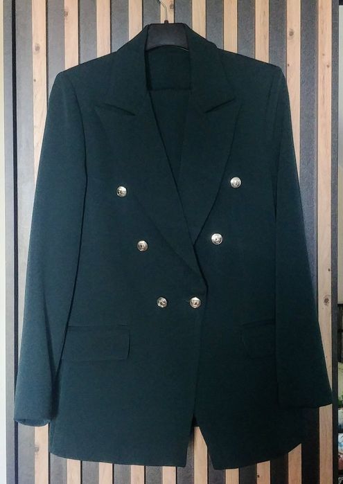 Komplet ciemnozielony garnitur marynarka żakiet spodnie M L