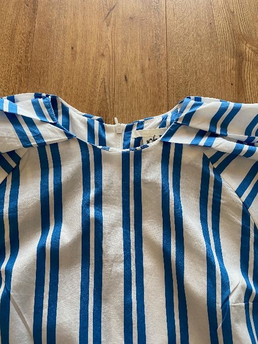 Bluzka H&M w paski biały niebieski szerokie rękawy 38 bawełna