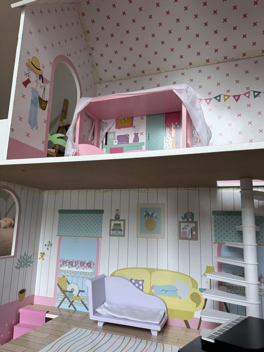 Domek dla lalek xxl 123 cm taras, akcesoria, ogrodek