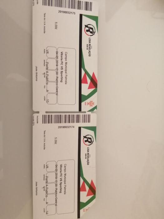 Bilhetes liga revelação sub-23 VFC-SCP 4 Maio 2019 colecção