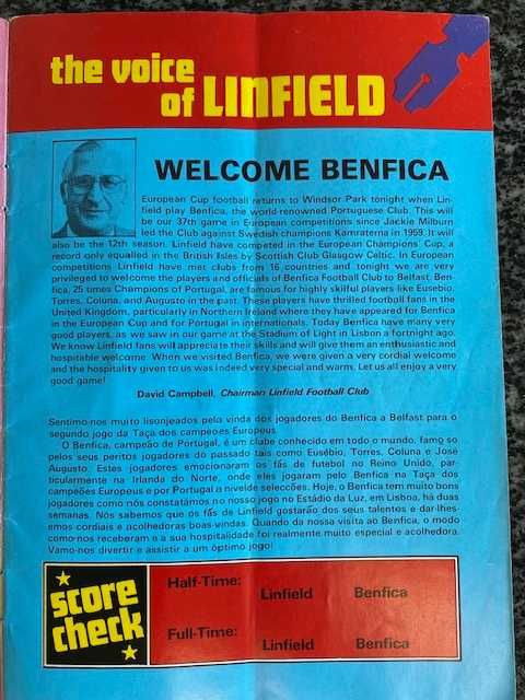 Raro! Programa Linfield vs BENFICA (1983)  com Autógrafos Originais