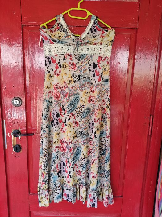 Śliczna sukienka boho etno wiązana na szyi M
