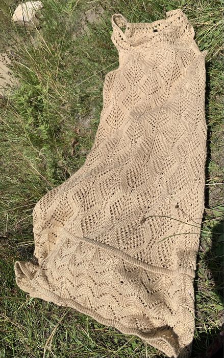Пляжное платье сарафан вязянное беж S/M 200гр