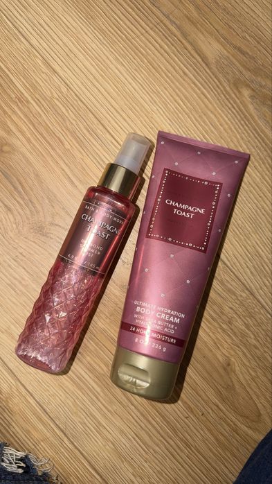 Zestaw mgielka blyszczaca i balsam bath and body works perfumy