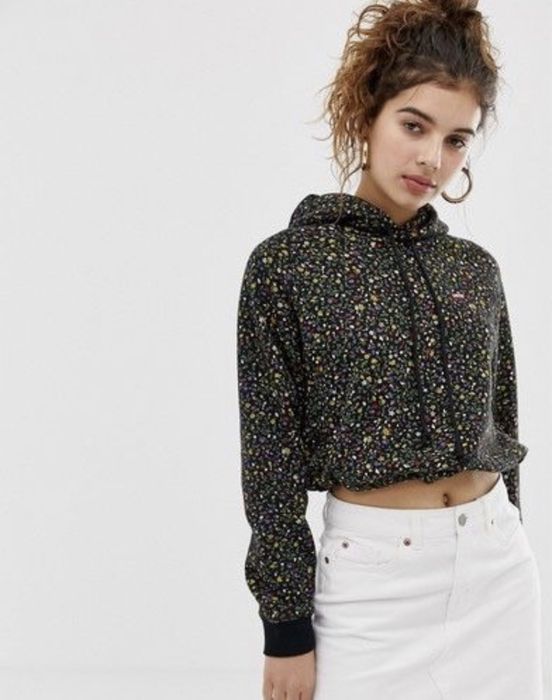 Укорочение худи с капюшоном levis в цветочек, размер xxs