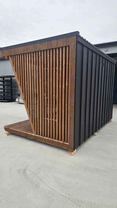 Sauna wolnostojąca ogrodowa AURORA II thermo sosna przedsionek piec opalany drewnem