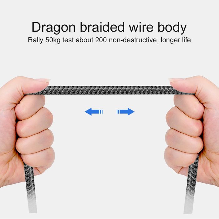 Kabel USB-C do USB Pleciony 2m szary przewód do ładowania 2 metry
