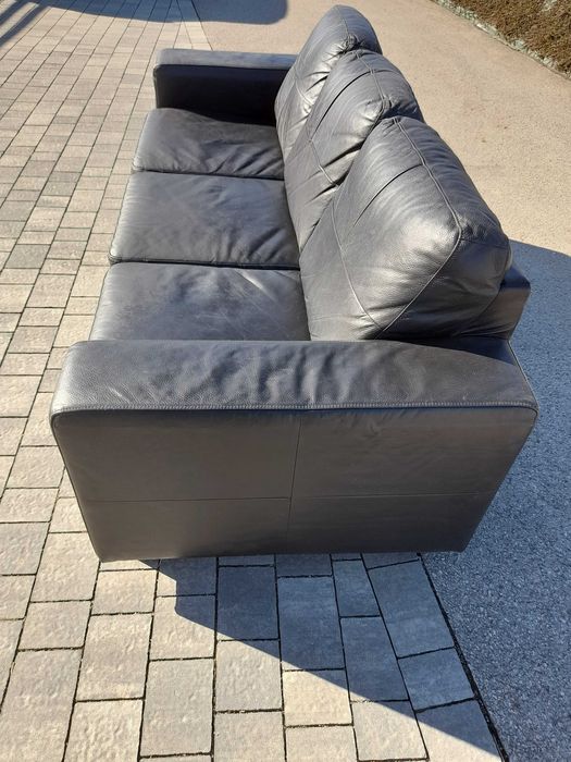 Fotel trzyosobowy sofa czarna skóra naturalna