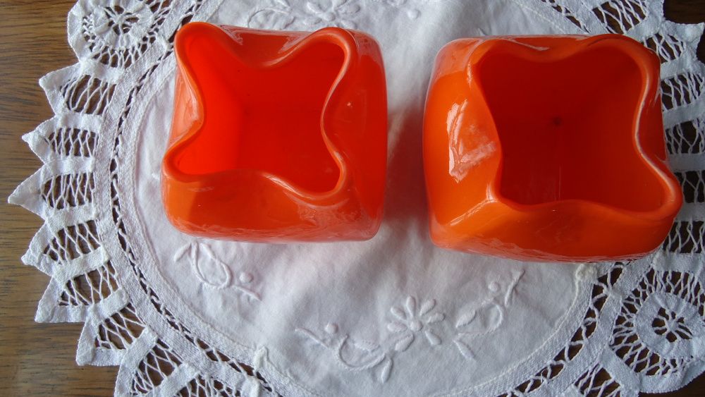 Par de jarrinhas antigas (cachepots) em vidro coalhado