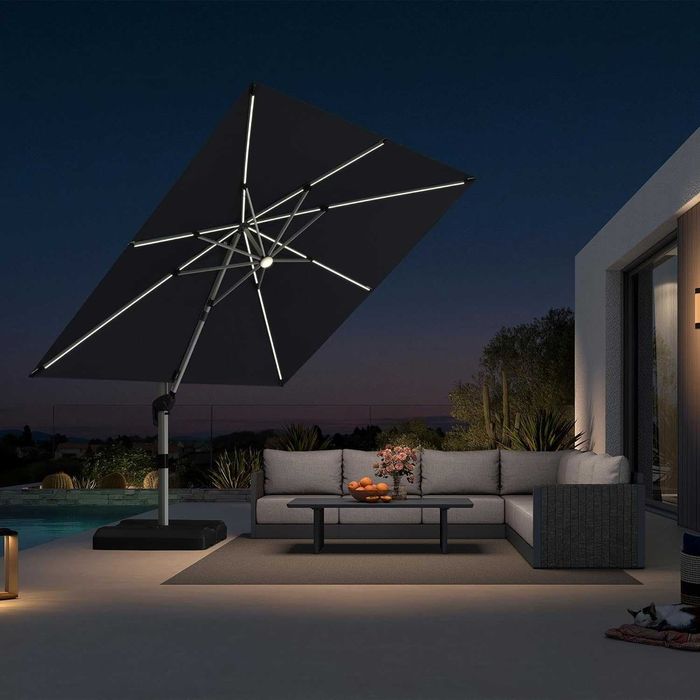 Nowy duży parasol ogrodowy / parasolka / 2,7x3,6m / szary / Purple Leaf / LED !A3503!