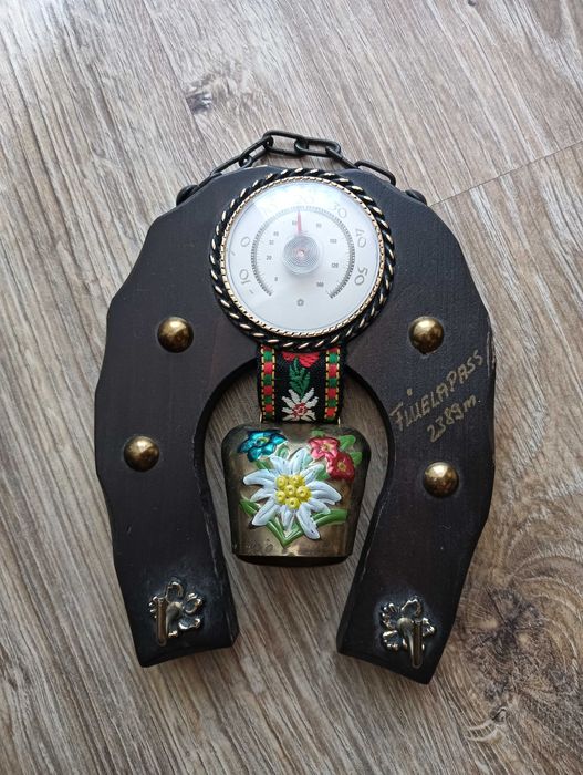 Vintage termometr ścienny podkowa FLUELAPASS Alpy