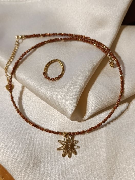 Choker + pierścionek ze stali szlachetnej i piasku pustyni